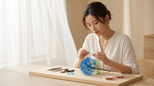 Artisan focused on intricate handicraft work